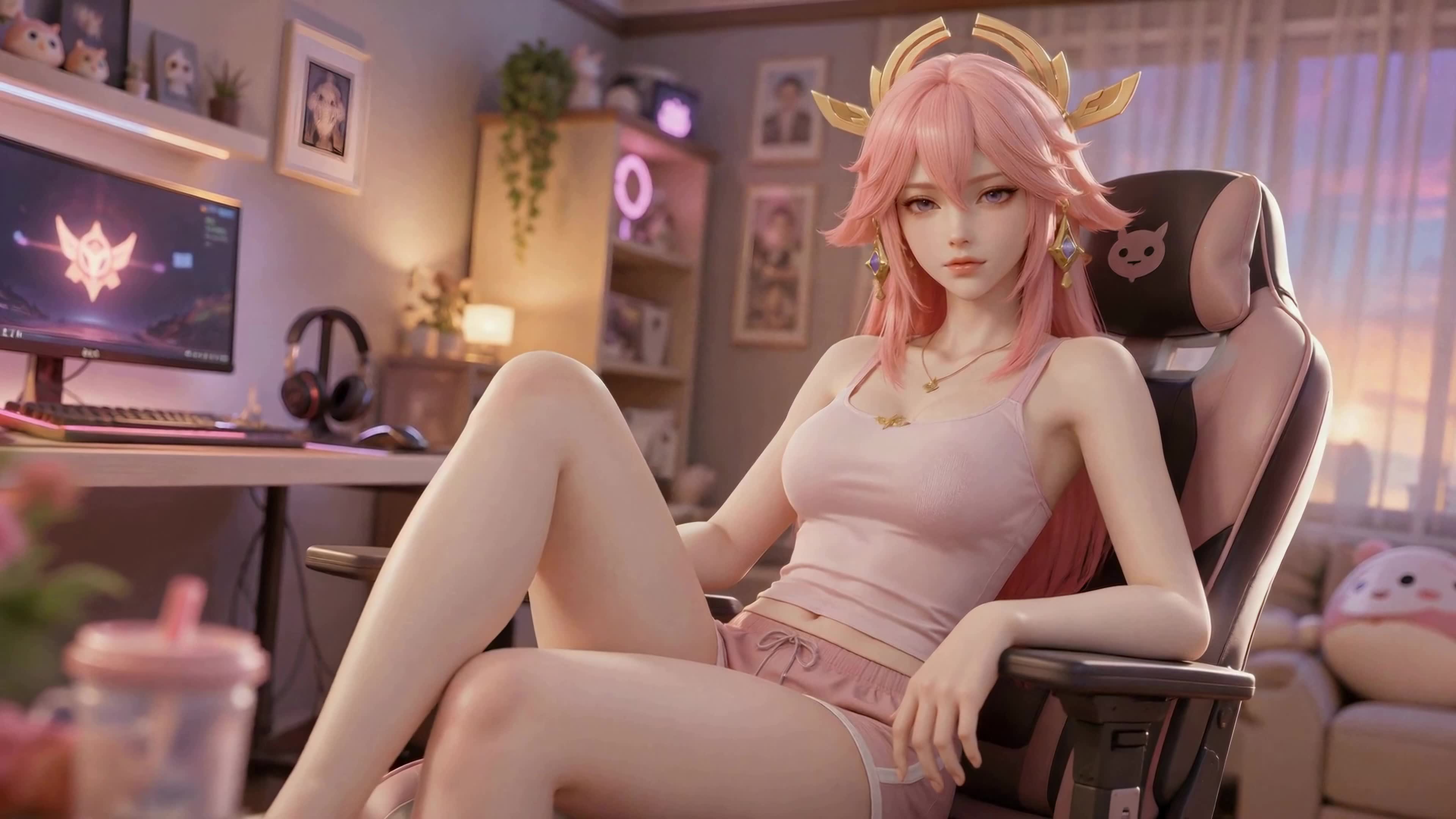 粉发少女的休闲电竞房