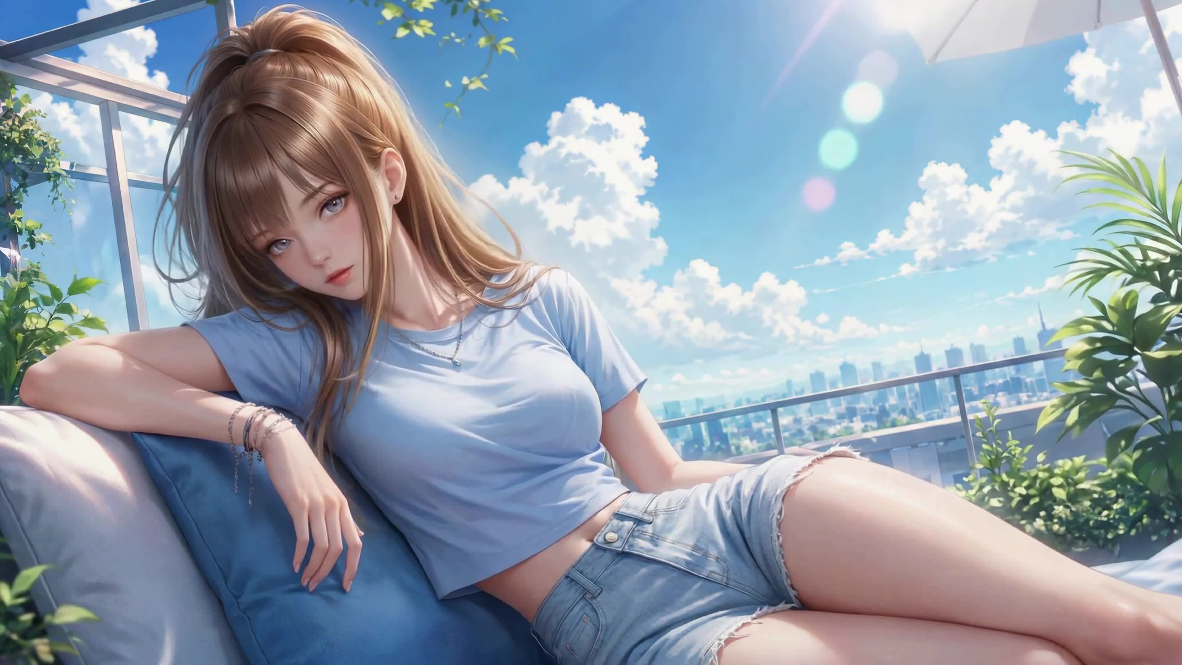 晴空天台休闲少女