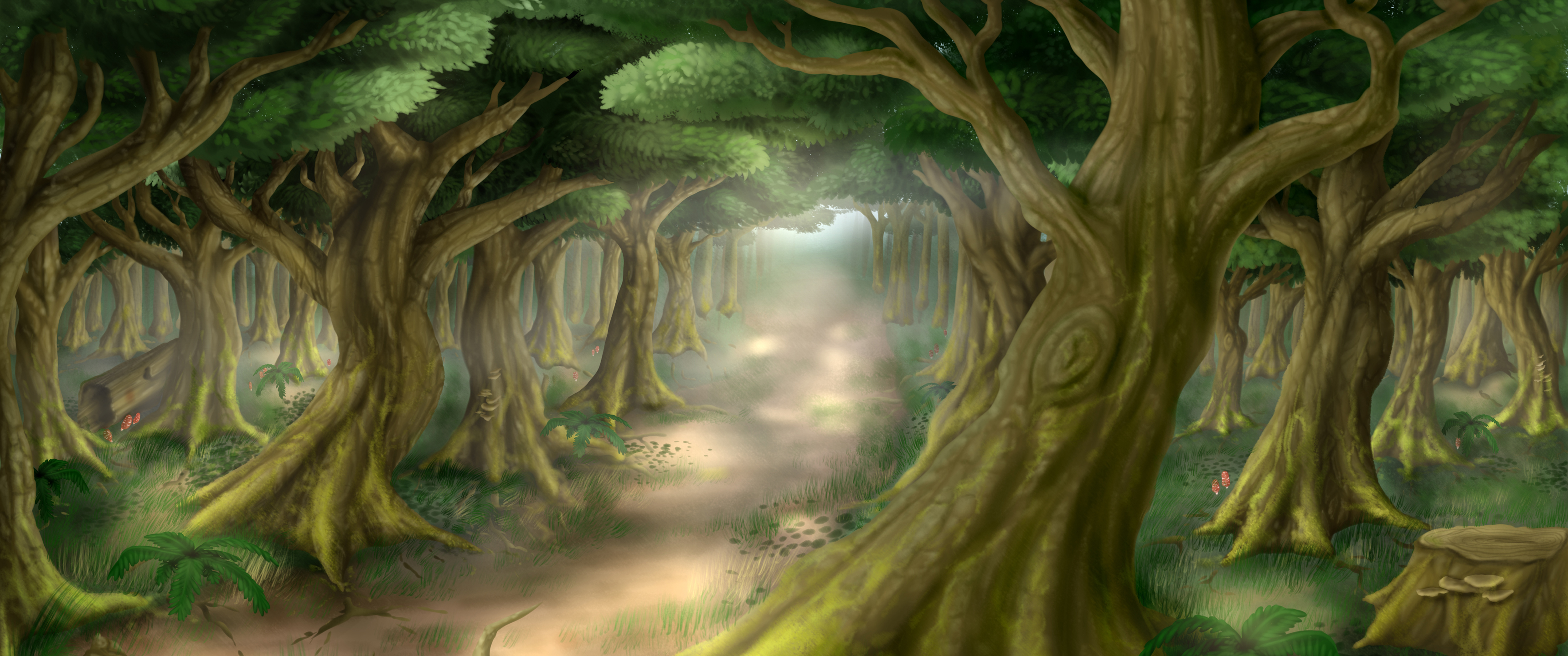 绿色森林小路插画风景34_18760