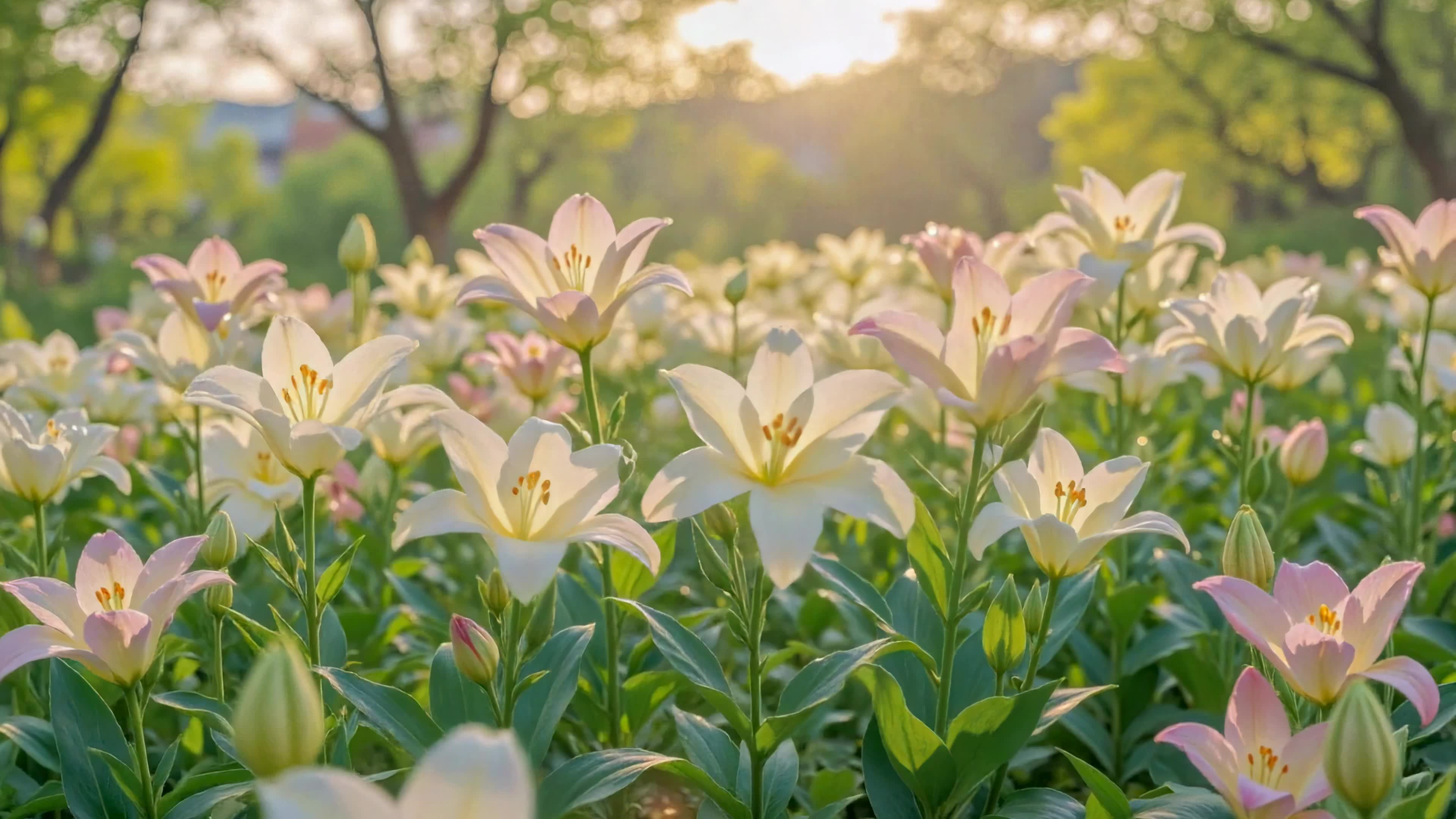 晨光下的百合花海
