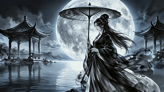月夜撑伞古风女子