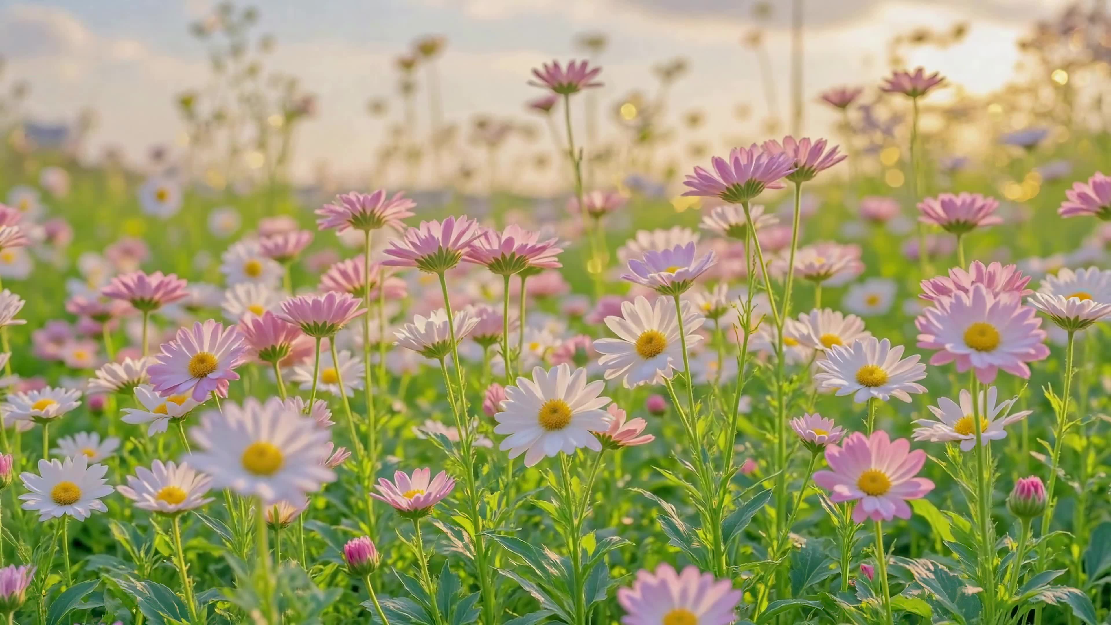 暖阳光影雏菊花海