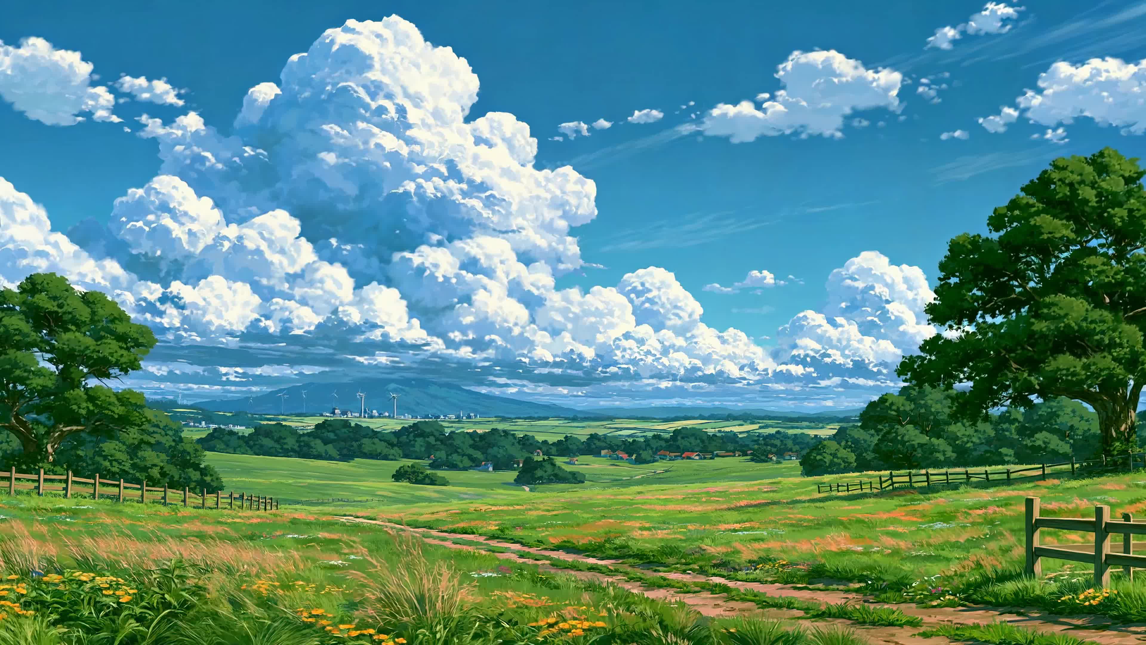 晴空绿野乡间小路