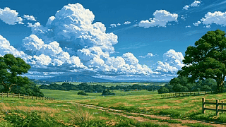 晴空绿野乡间小路