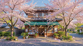 樱花树下的街角小店