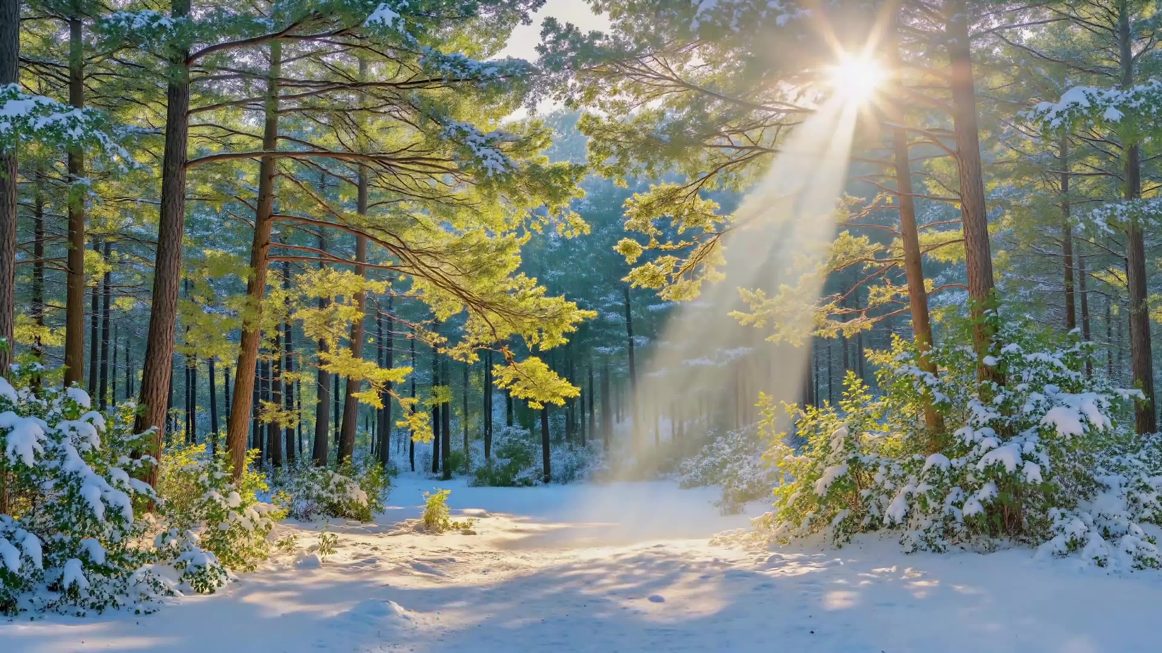 雪后松林晨光