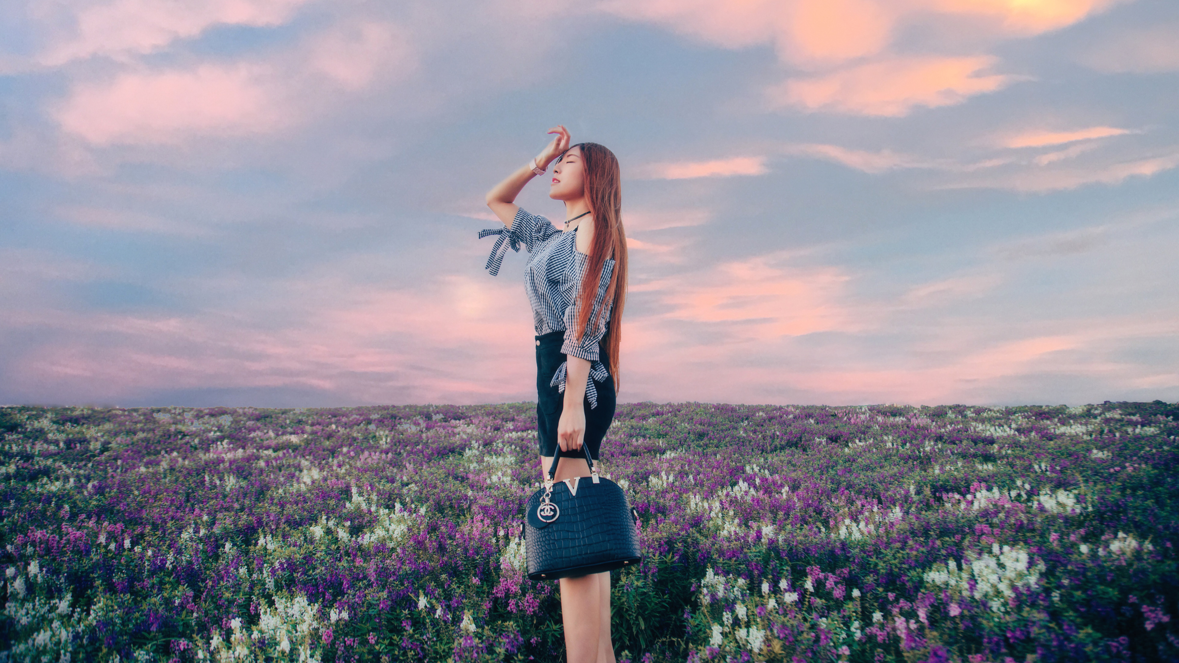 美女薰衣草唯美风景4K壁_20722
