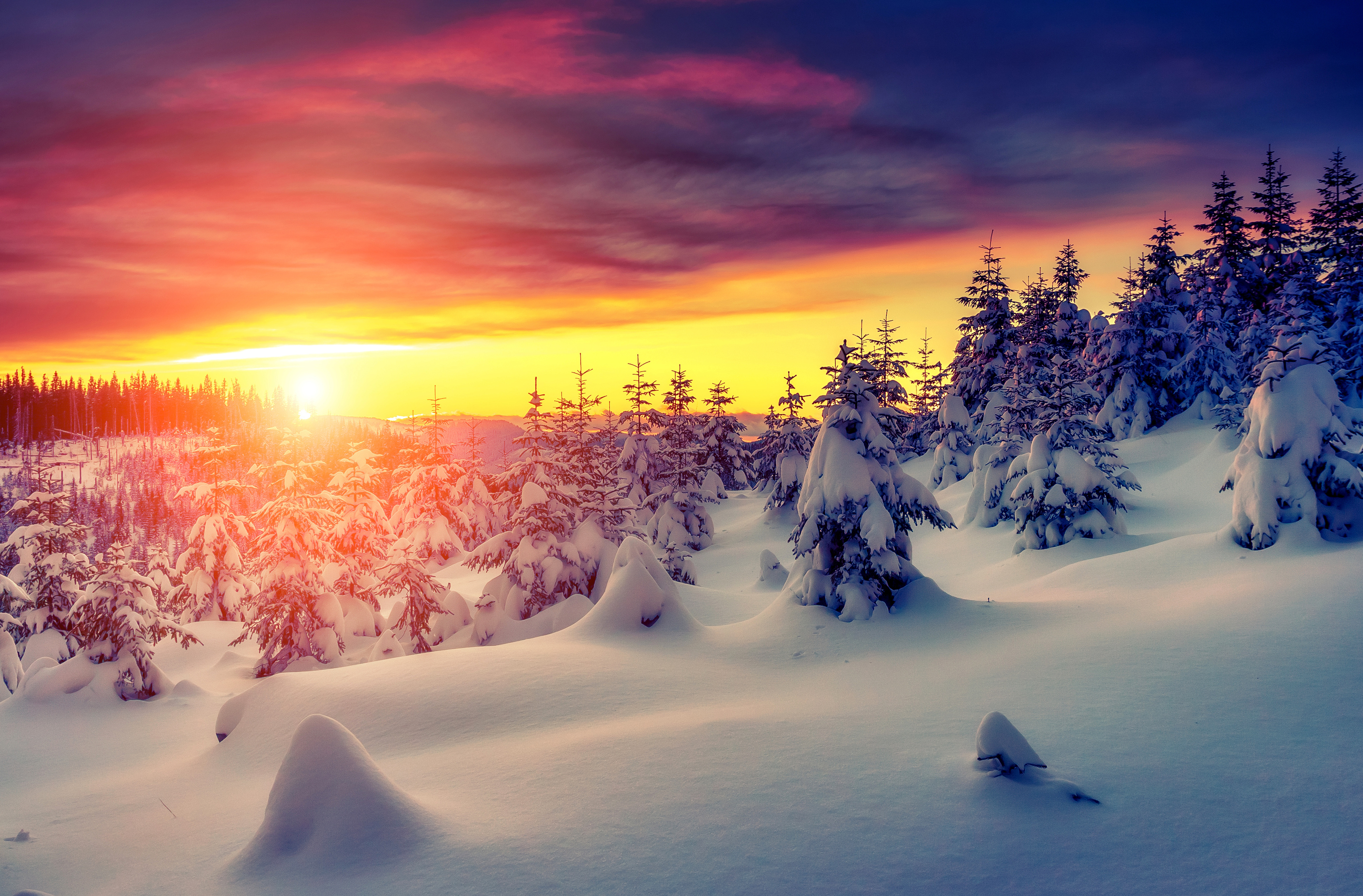 自然冬季雪天空4K风景图_6888
