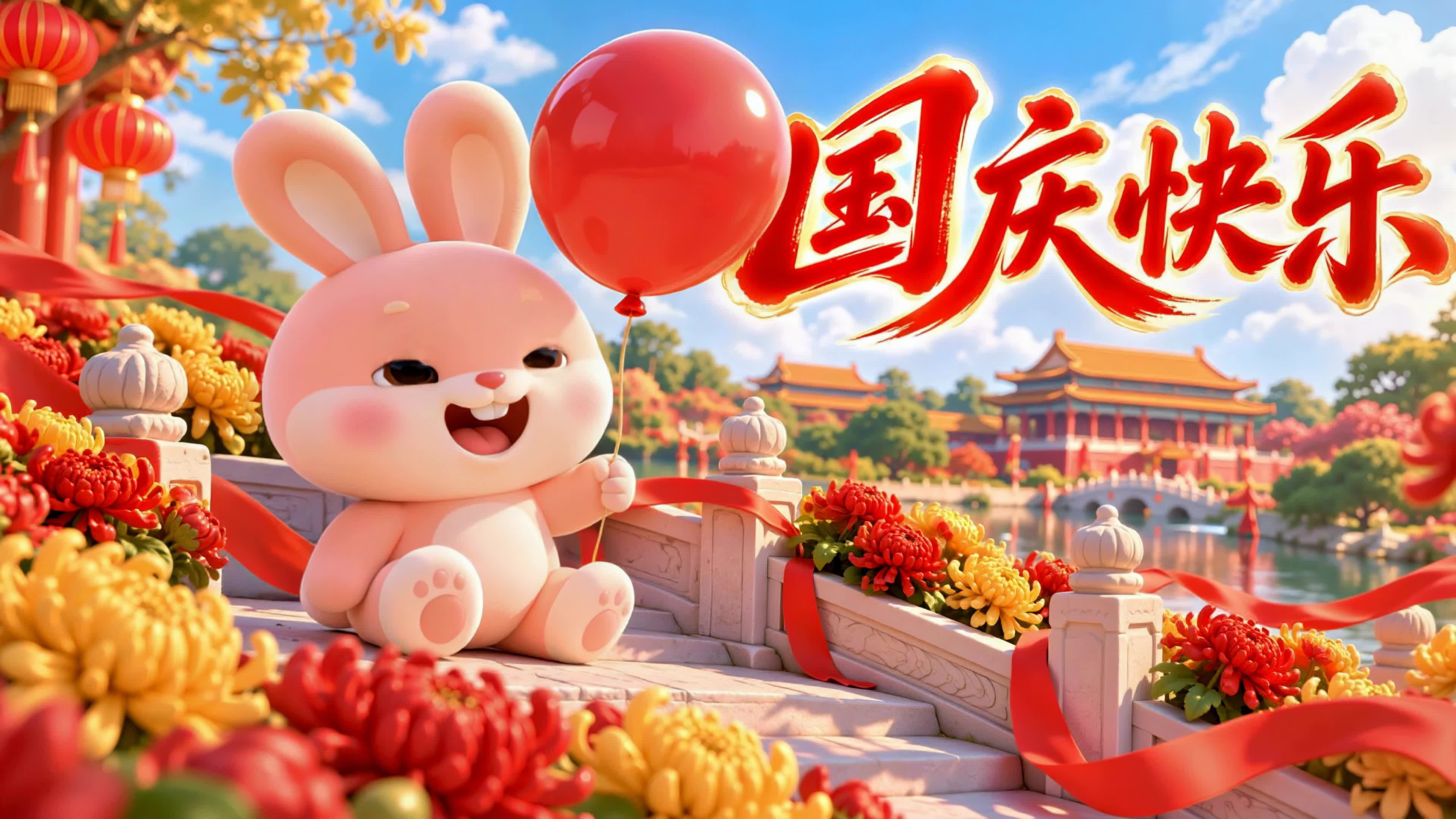 萌兔恭祝国庆快乐