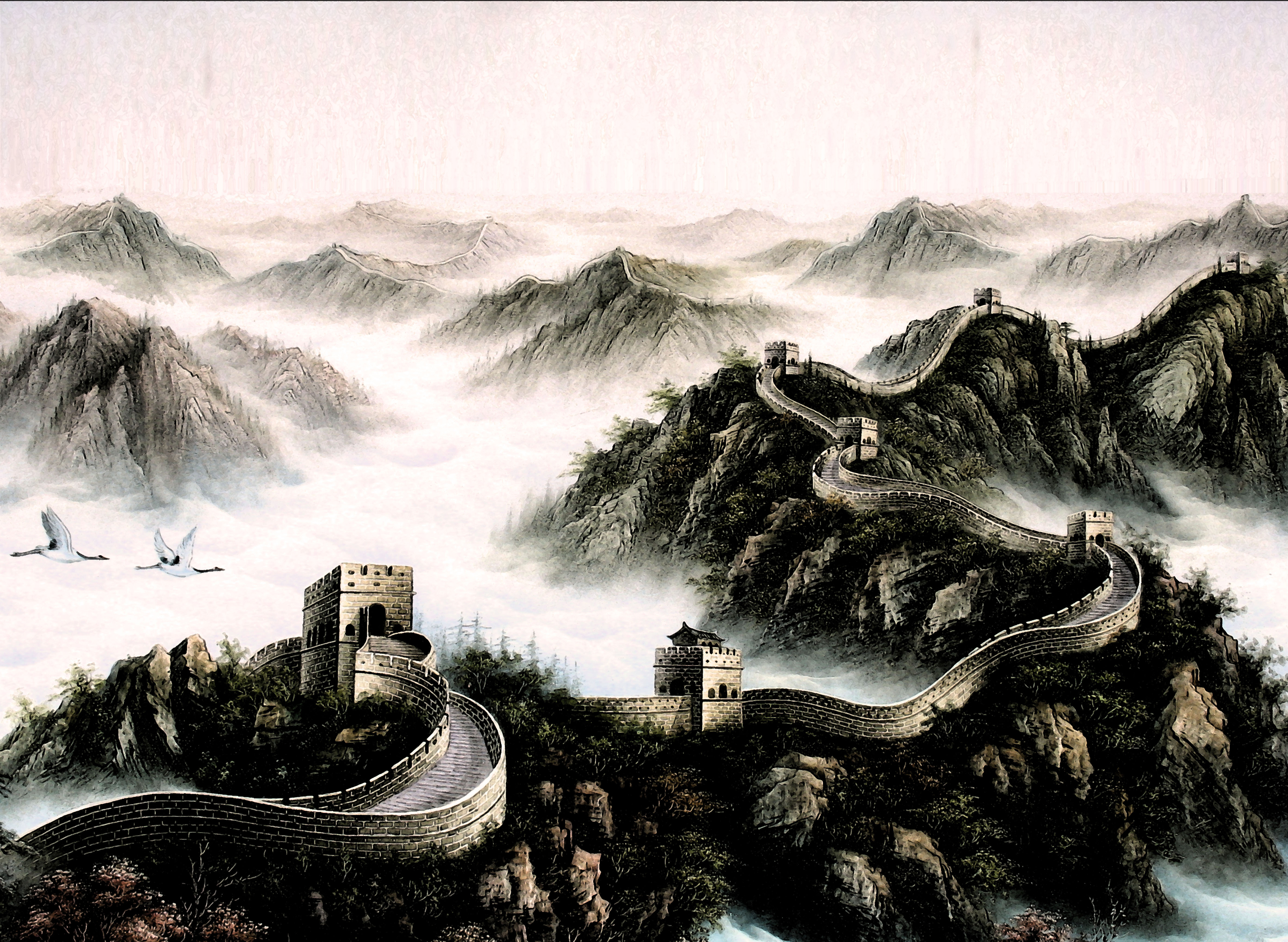 长城水墨画4K风景壁纸_13017