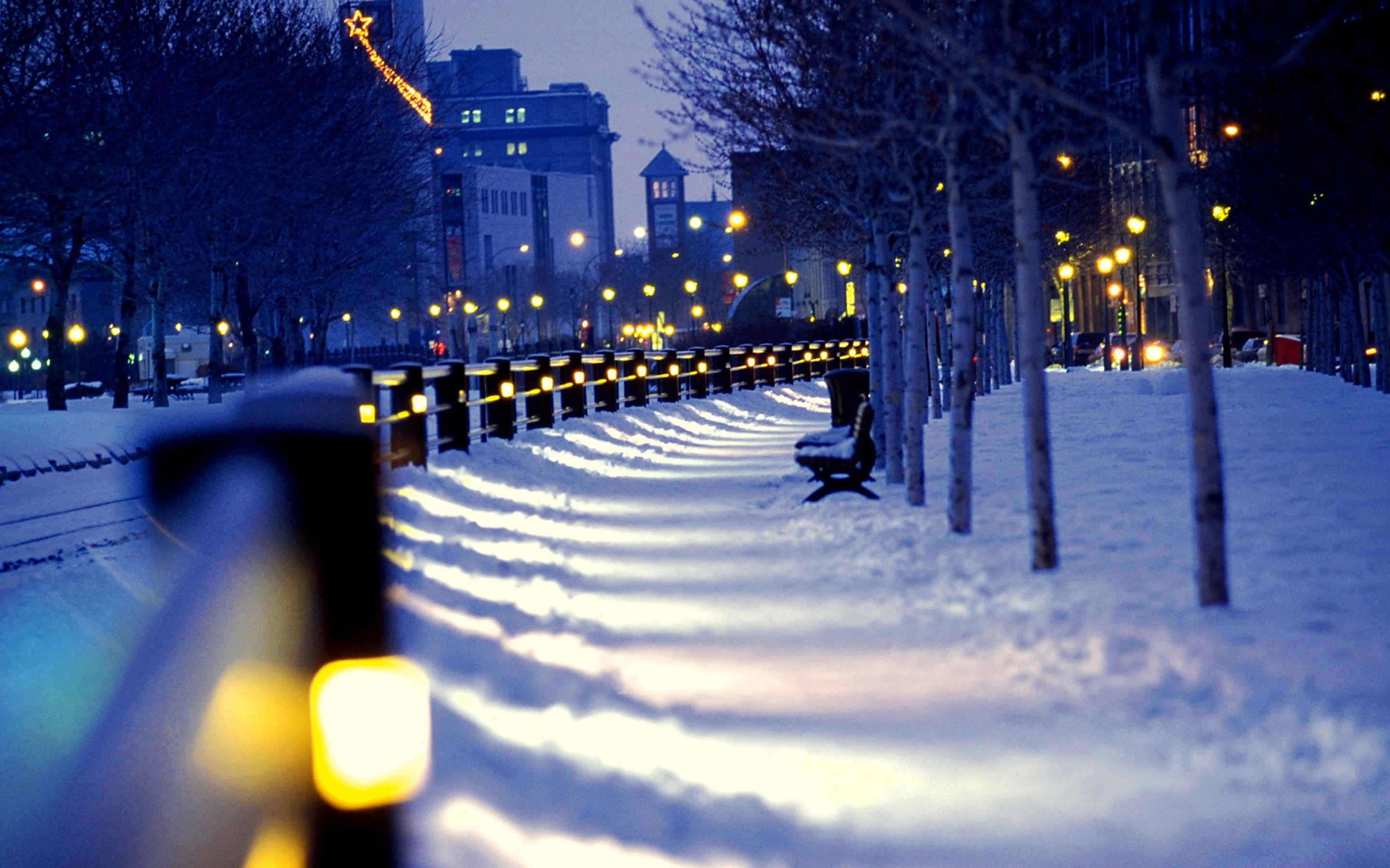 雪 冬天 街市 灯光 夜晚_2981