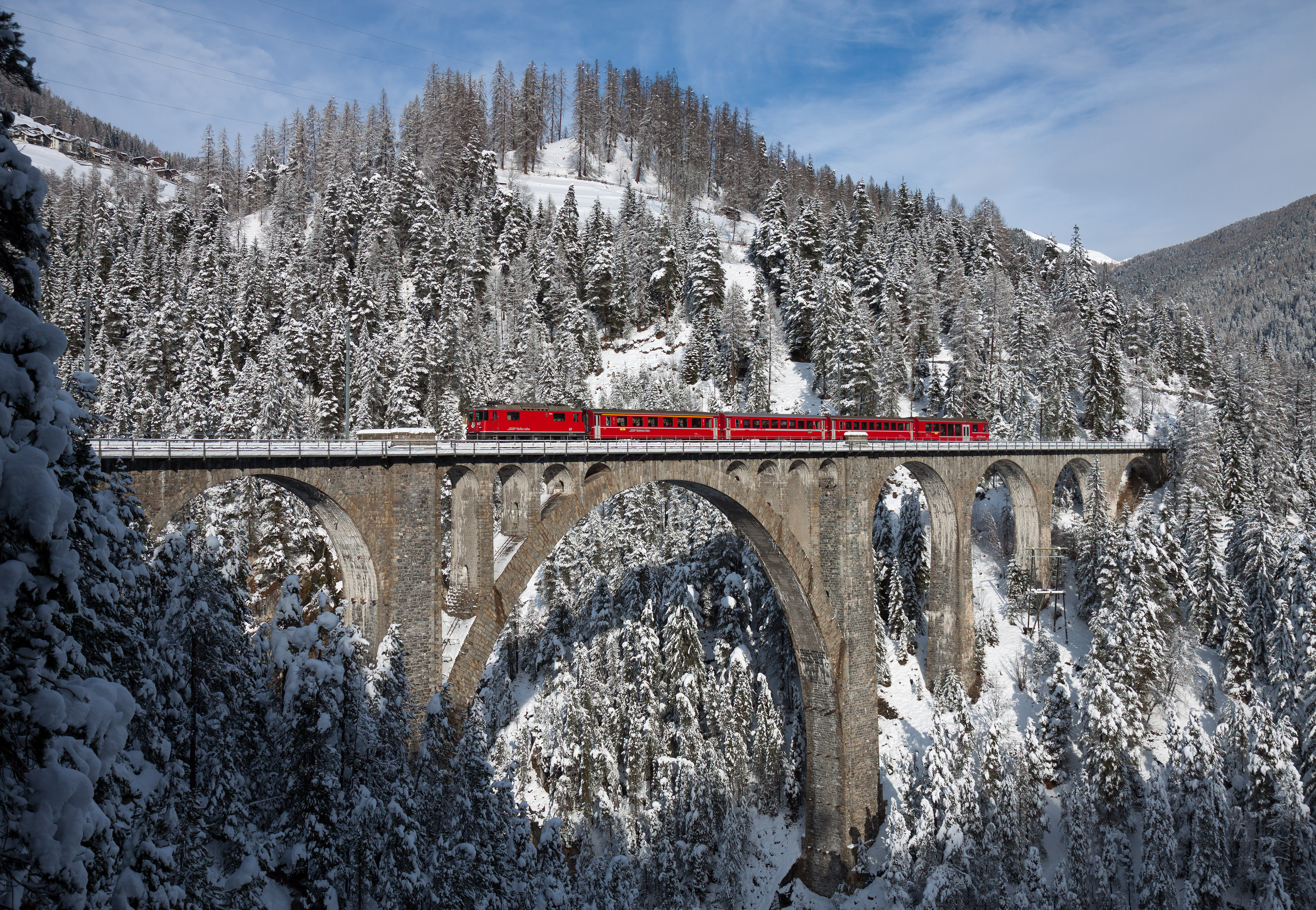 雪山 树林 高架桥 火车_8077