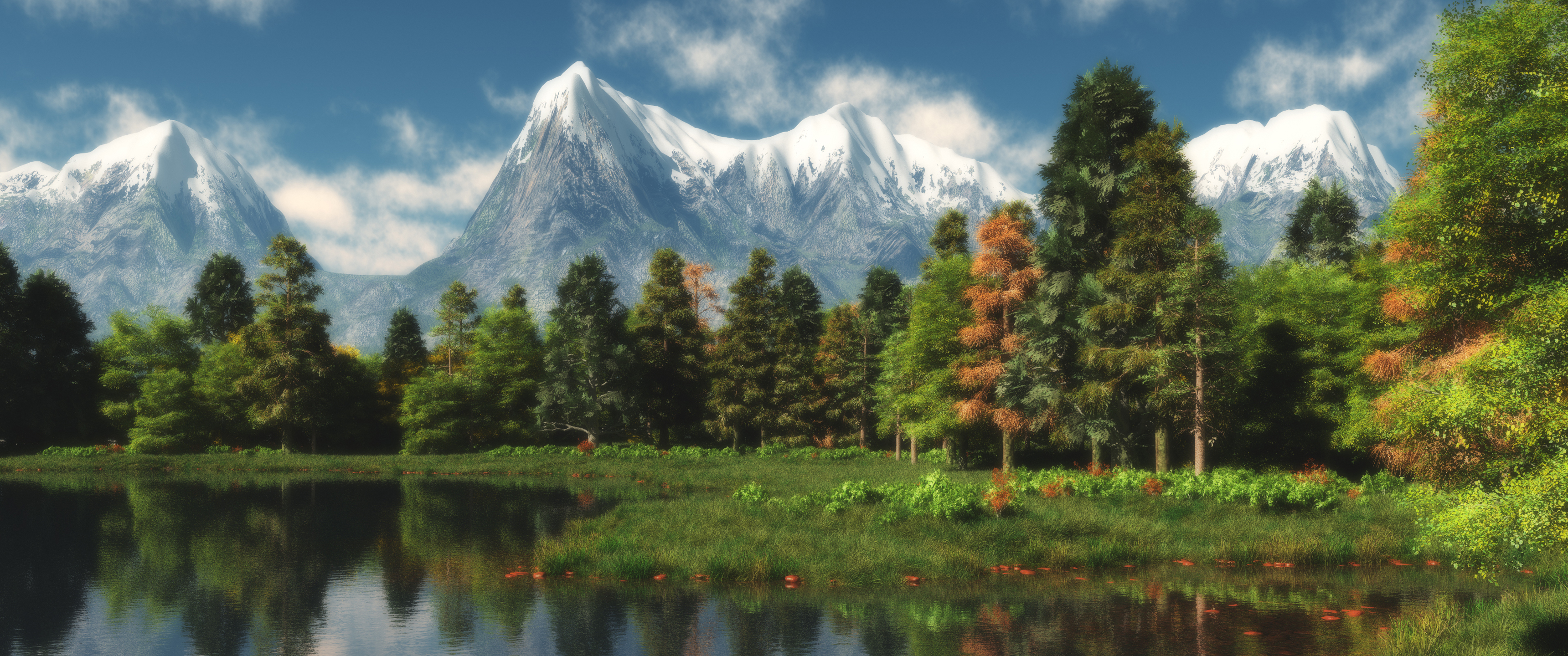 雪山树林湖泊山边风景34_19044