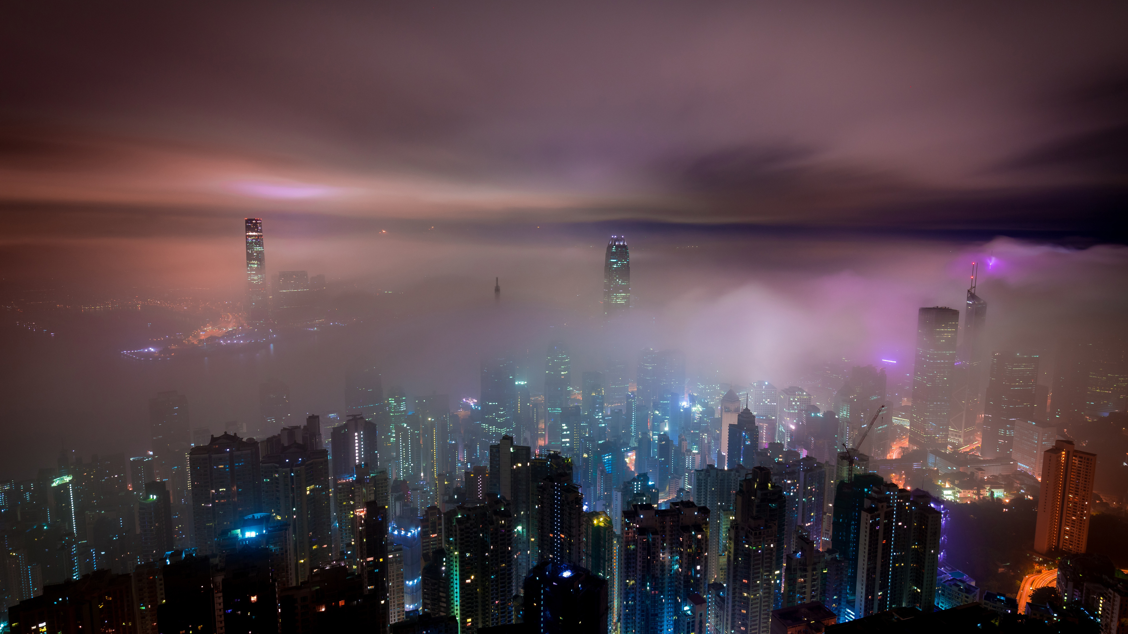 香港摩天大楼城市夜景4k_16659