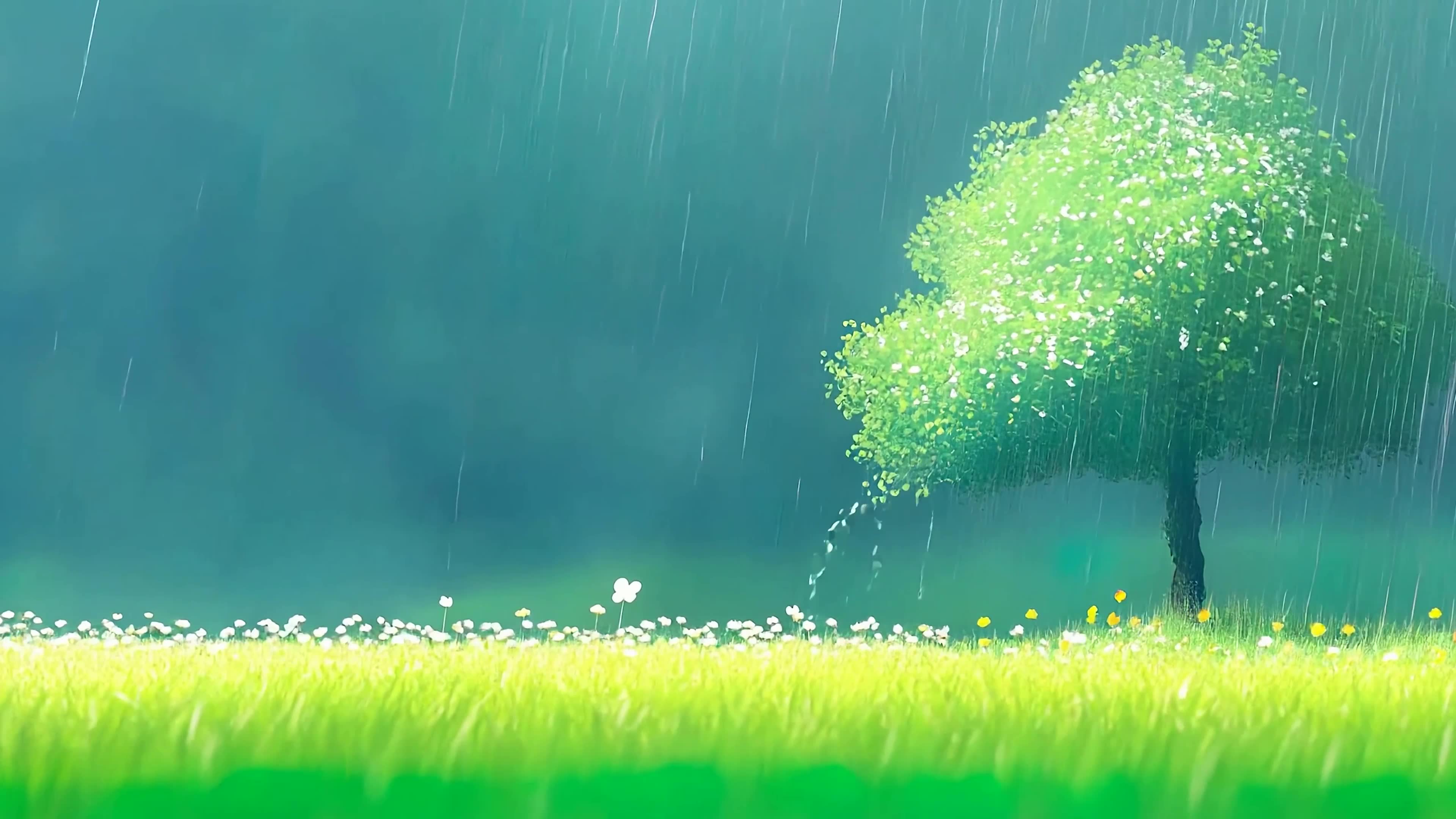 雨天树木