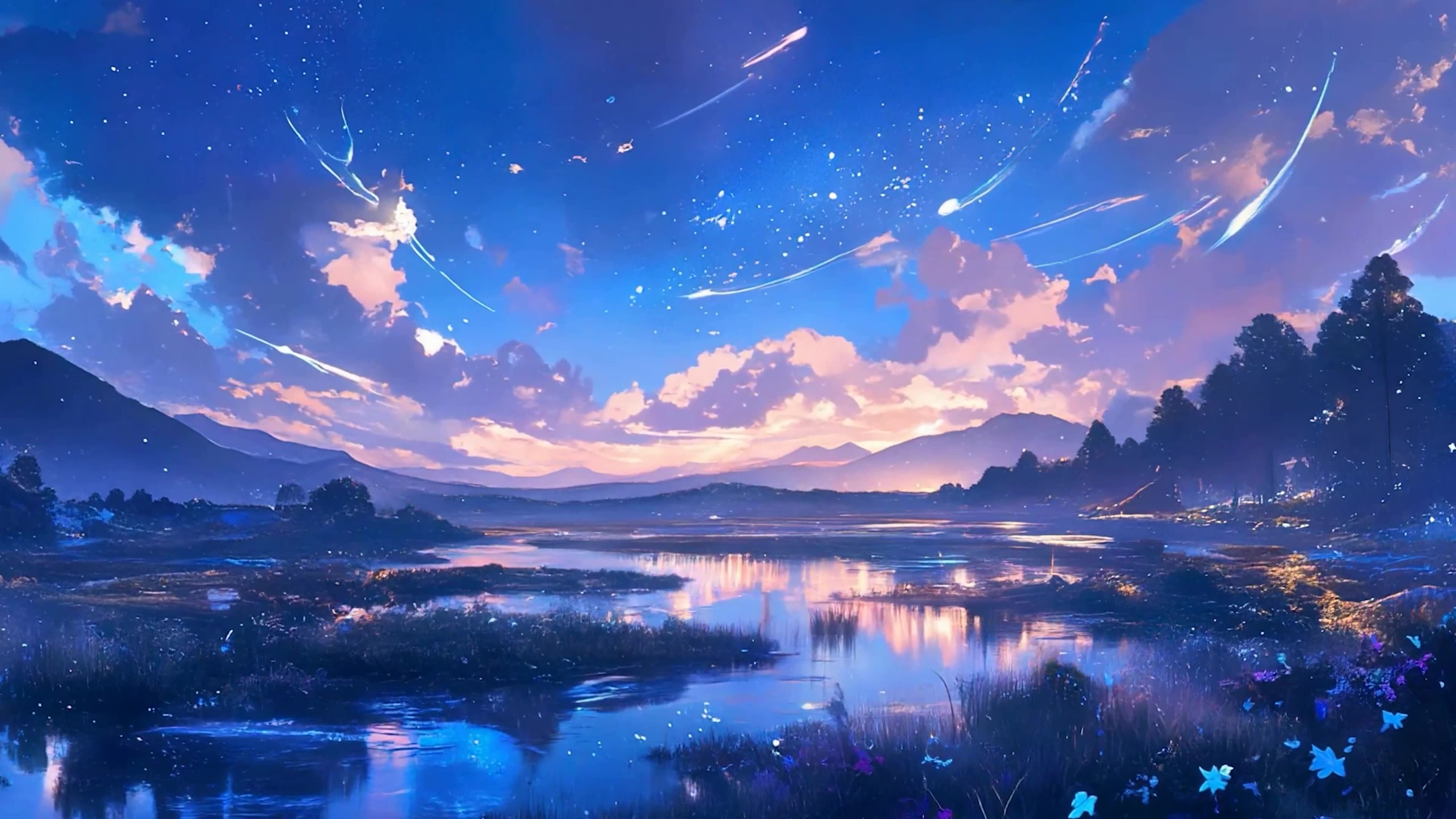 夜景星空湖面
