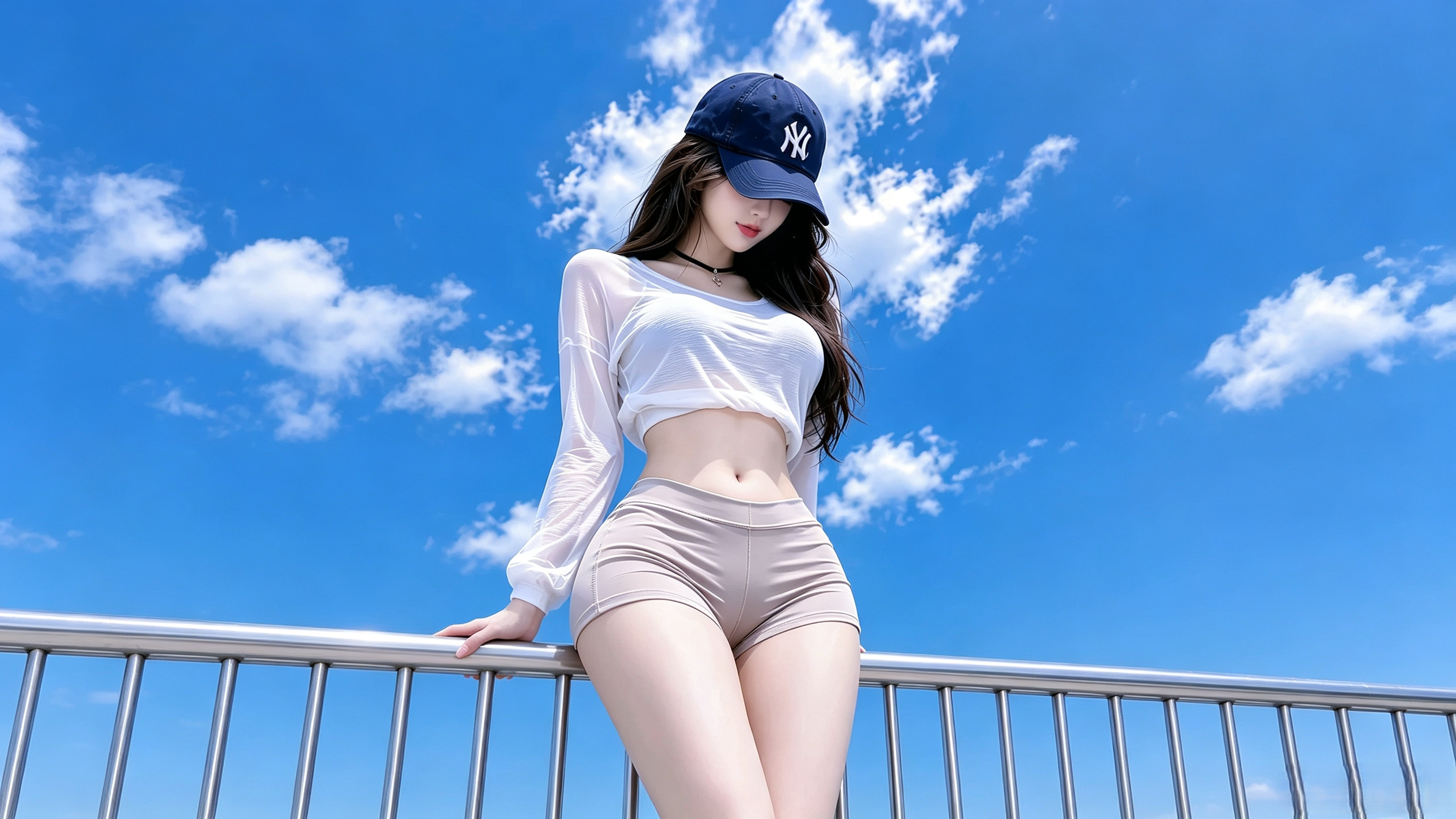 美女户外蓝天白云