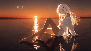海上少女·【黄昏浅滩·银发少女·动态壁纸】