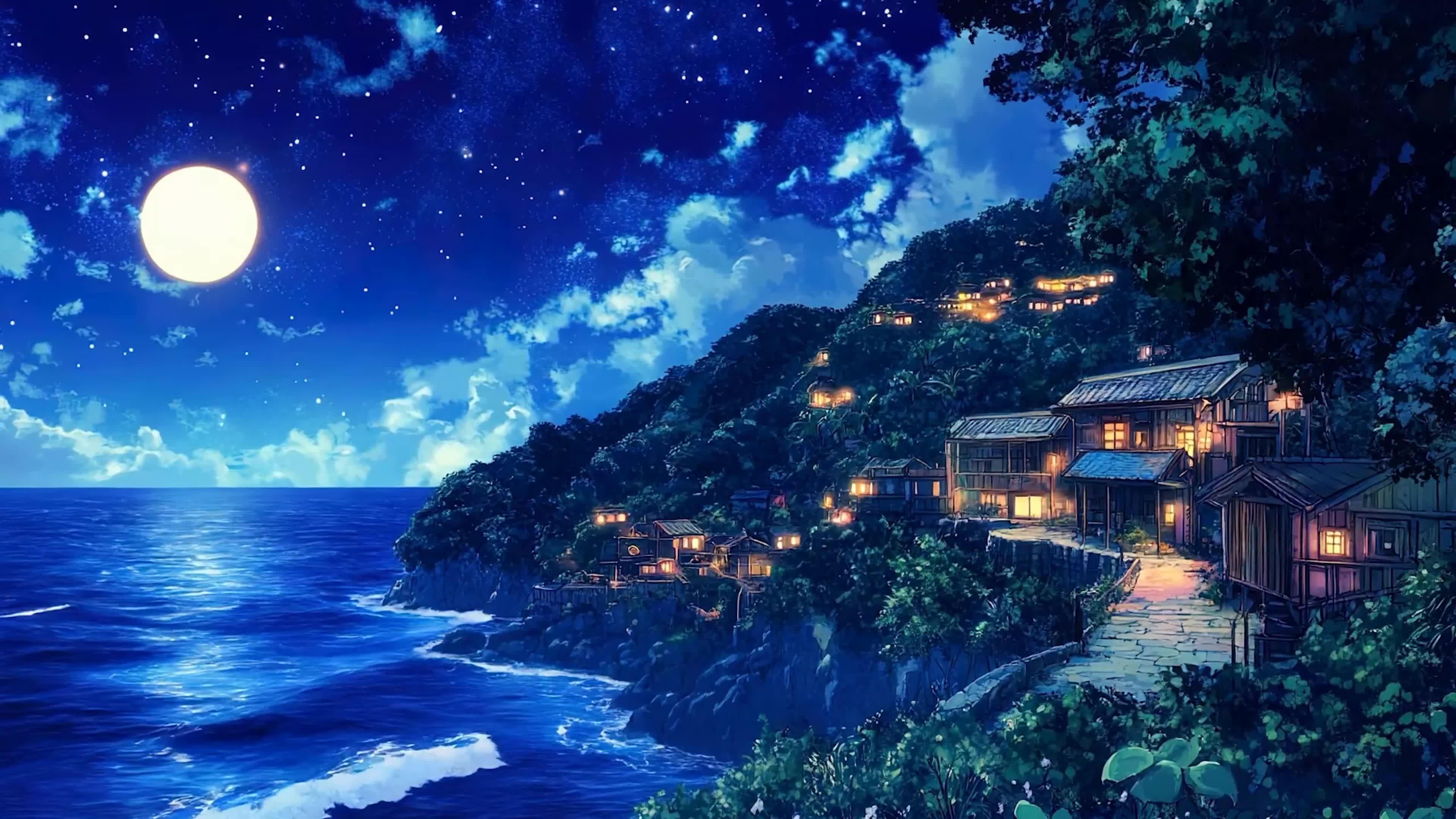 夜景星空树木