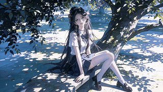 二次元树下光影美女壁纸