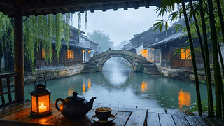 江南水乡雨景