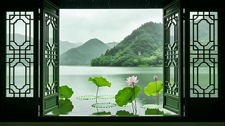 雨落荷塘山含烟