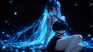 幽蓝荧光长发少女