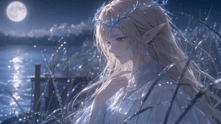 月夜湖畔精灵少女