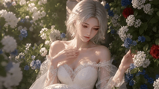 花丛中的银发少女