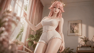 窗边粉发居家少女八重神子