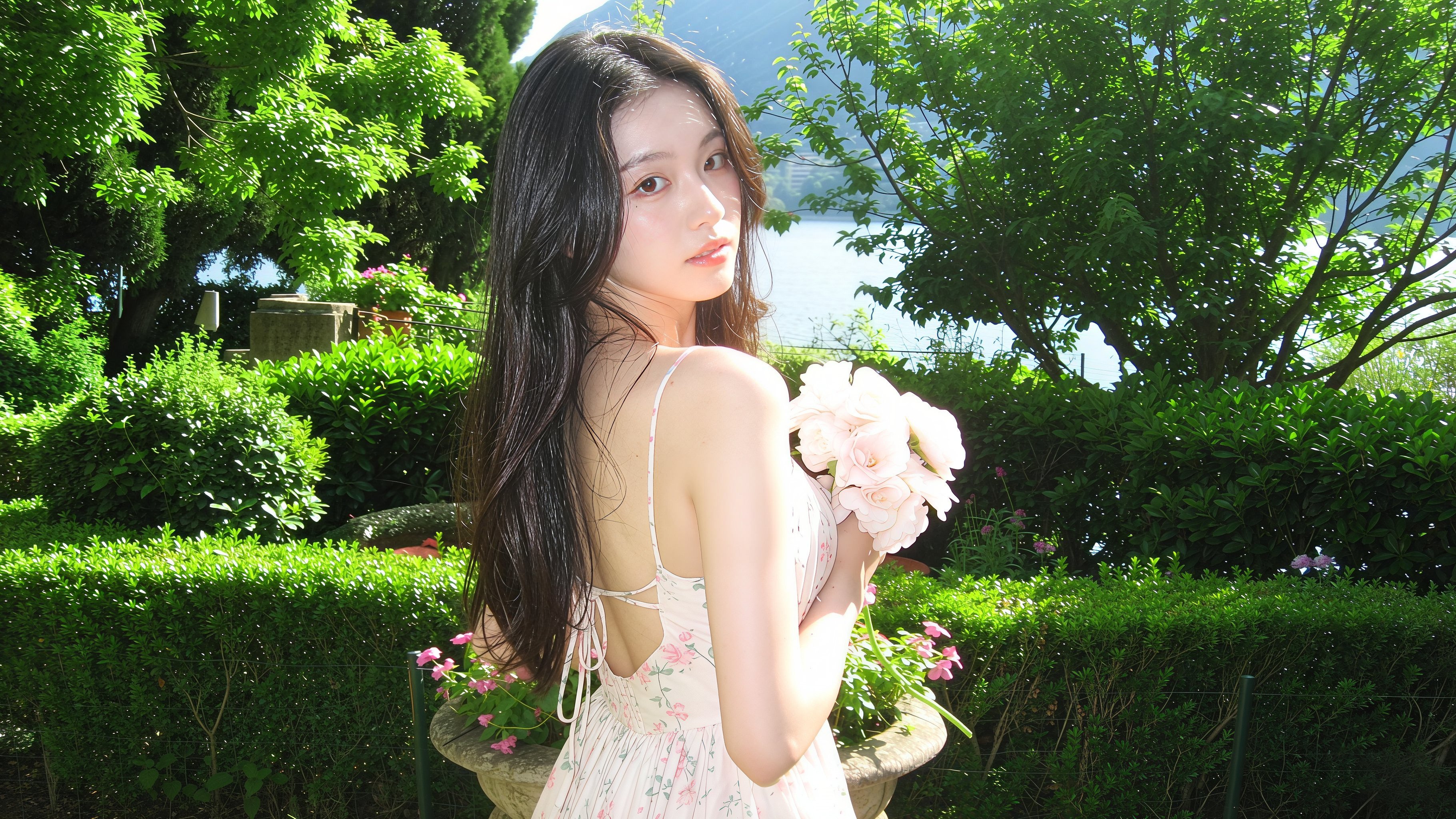 花园森系捧花少女写真